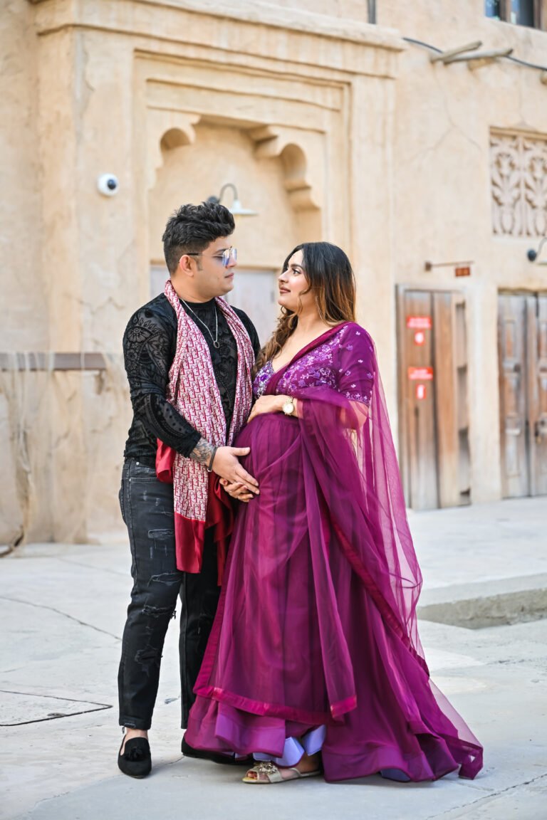 In Traditional Dress with Husband  Maternity Photoshoot