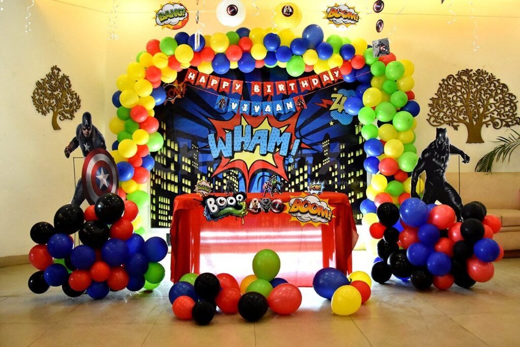 Plan a Birthday Party fo KIds with ballon and super heros model