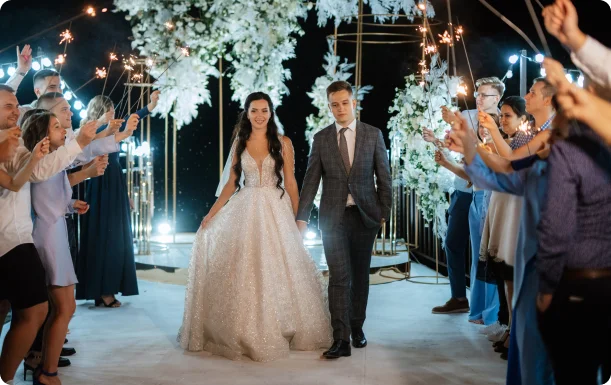 “Wedding couple making an entrance at a Dubai wedding”