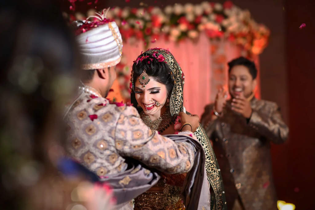 Indian wedding photography in Dubai featuring a bride and groom